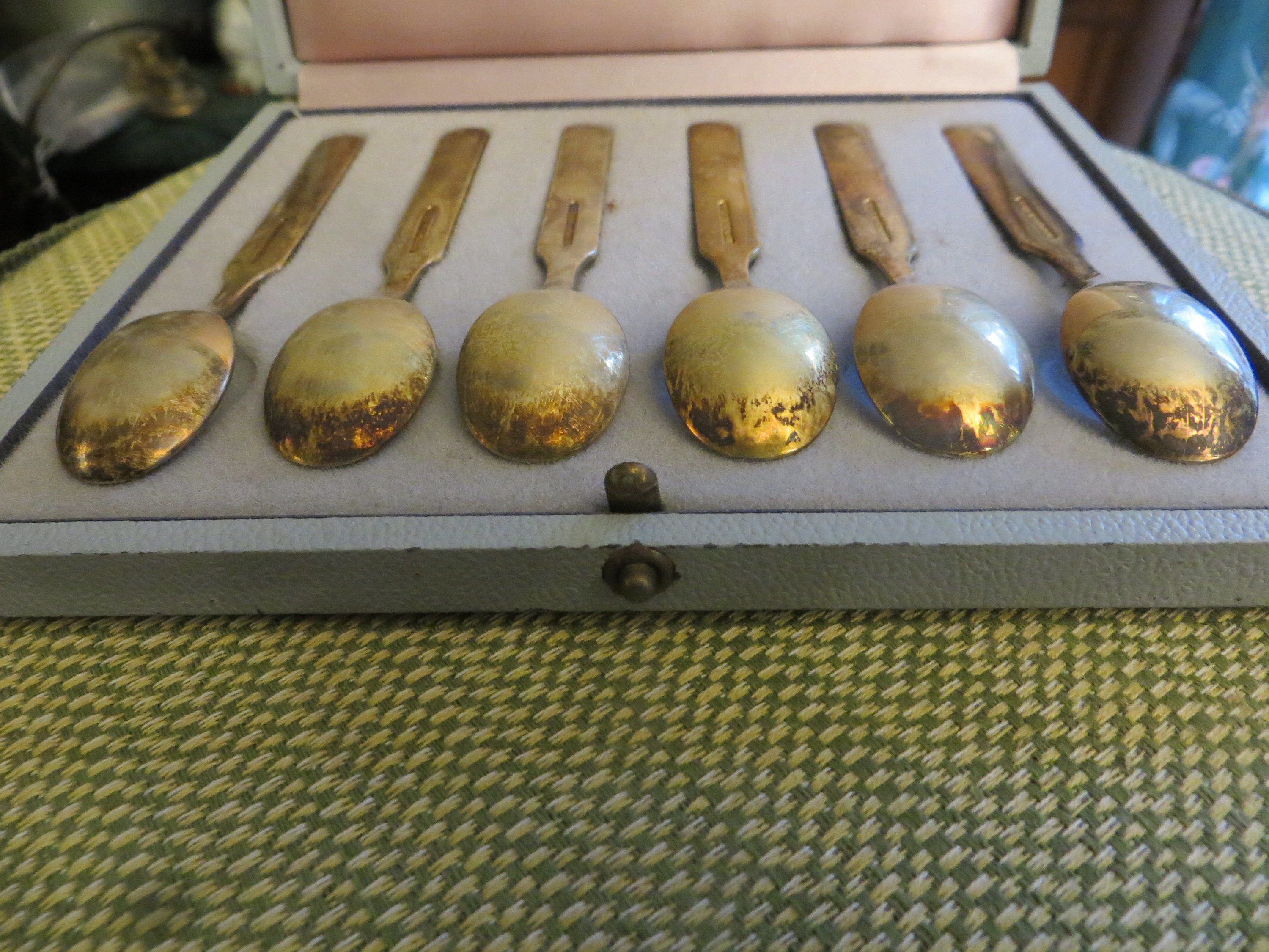 Danish A. Michelsen Sterling Silver Enamel Boxed 6 Spoons, Please