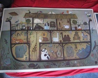 The Animal Ark - Folk Art Print, Unframed, 1970's, Vintage, Please Read Description