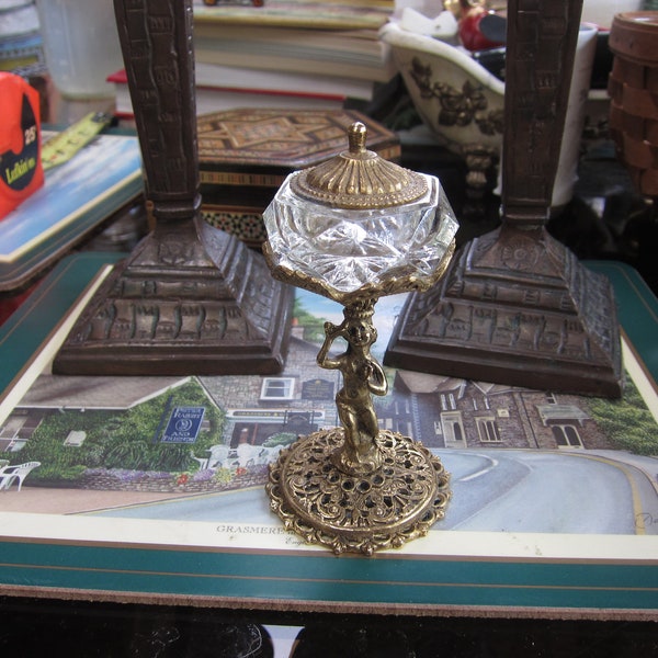 Salt Cellar Sculpture by DAR-GLO, NY - Dar-glo Filigree Dore Bronze Stand