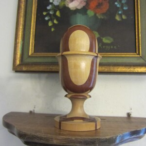 Wood Egg 3&quot; Tall & Matching Stand, inlaid, vintage