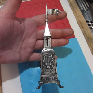 Antique 800 Silver Spice Tower Box / Besamim, Germany, Ca 1880, Judaica