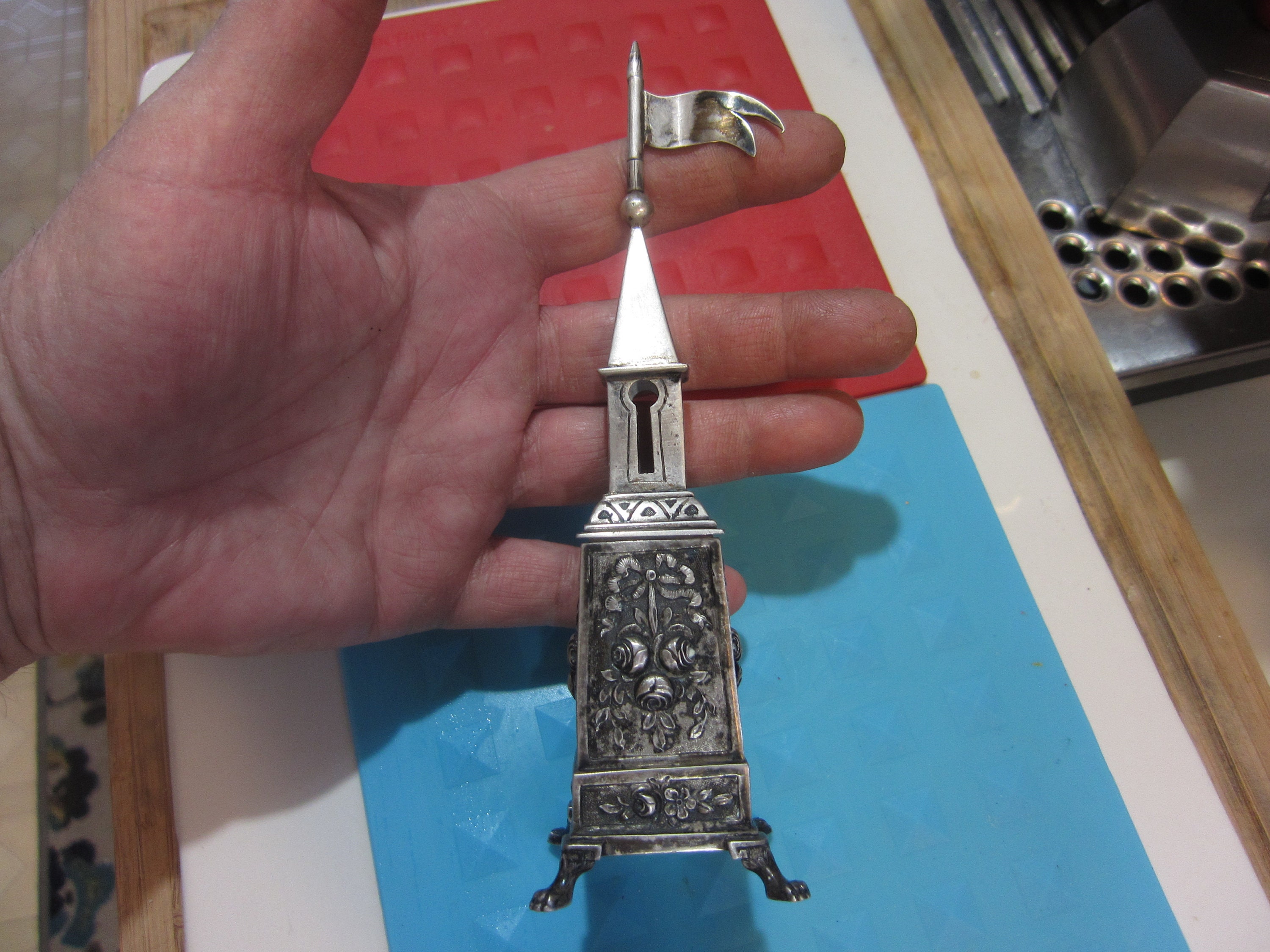 Antique 800 Silver Spice Tower Box / Besamim, Germany, Ca 1880