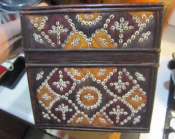 Indonesian Antique Sasak Lontar Woven Grass & Cowrie Shell Wedding Box, Please Read Description