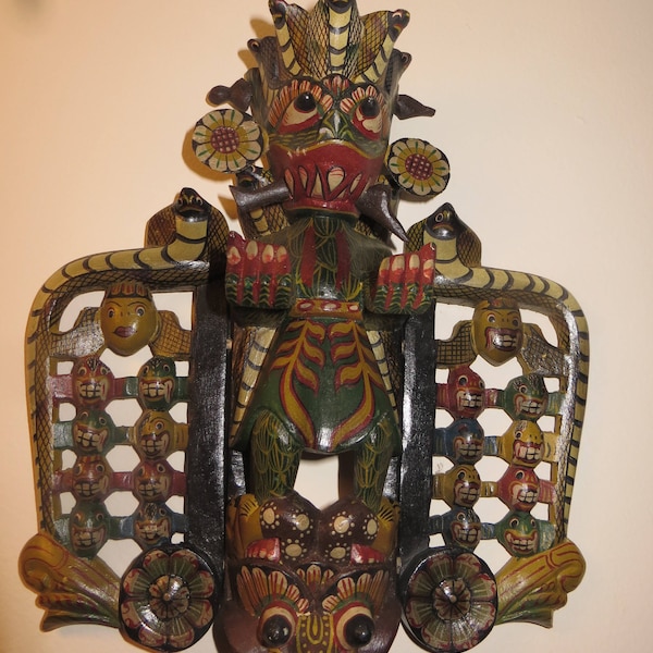 Hand Carved Tribal Warrior, Mayan, Inca, Aztec, Balinese Demon, Wall Hanging