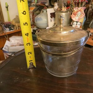 Antique Glass Tobacco Humidor Jar, Silver Plated Top, Finial and Handle