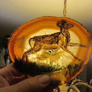 Hand painted Ram on agate rock, Large agate painting,  Wildlife art