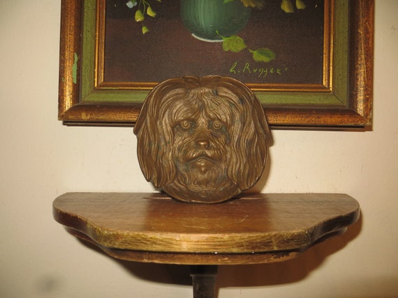 Vintage Bronze Dog Head Trinket Tray, Ring Dish - image 10