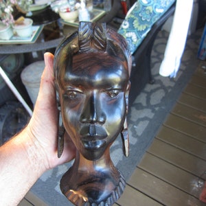 African Woman Bust Sculpture, African Tribal Art, Hand Carved, Vintage