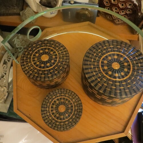 Small Nesting Weaved Baskets, 3 shops pieces, tight weave trinket containers
