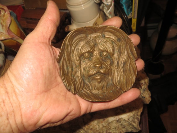 Vintage Bronze Dog Head Trinket Tray, Ring Dish - image 8