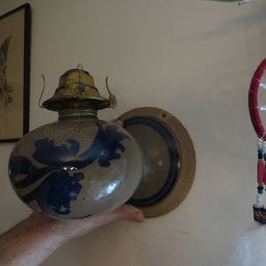 Hurricane Oil Lamp Wall Mount Banner Burner Pottery Base Rustic Clay Ceramic pottery vintage
