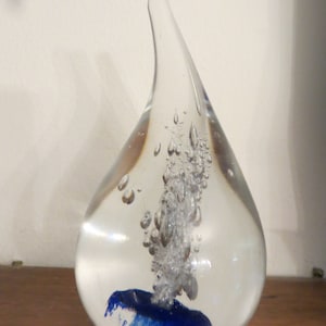 Adam Jablonski Green & Clear Glass Teardrop Paperweight