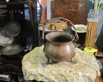 Antique Hammered Copper Pot Cauldron, Small, 3 Legs