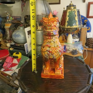 Large Ceramic Foo Dog,  Ceramic Lion Sculpture, Standing Komainu, Guardian Lion