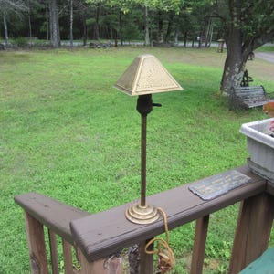 Antique Bronze Brass Table Lamp Hammered Metal Shade Cloth Plug