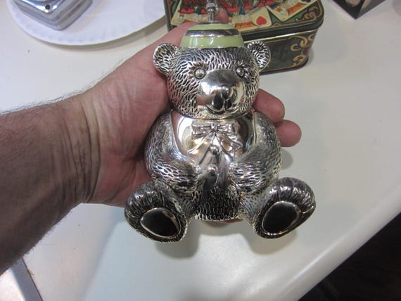 Vintage Silver-plated Reed and Barton Teddy Bear Bank, Please Read