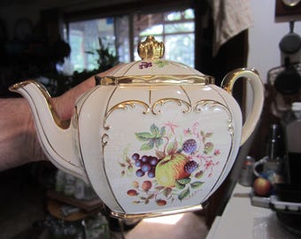1920s Sadler Cube Teapot w/ Fruit Design, England, Please Read Description