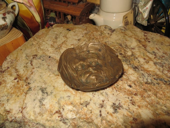 Vintage Bronze Dog Head Trinket Tray, Ring Dish - image 9