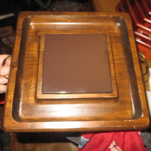 Vintage copper wrapped serving tray, brass handles