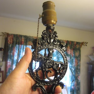 Antique Ornate Cast Iron Horse and Knight Table Lamp, Needs TLC