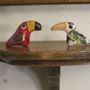 Mexico Folk Art Pottery Bird Figurines, Miniatures, Pair of Parrots