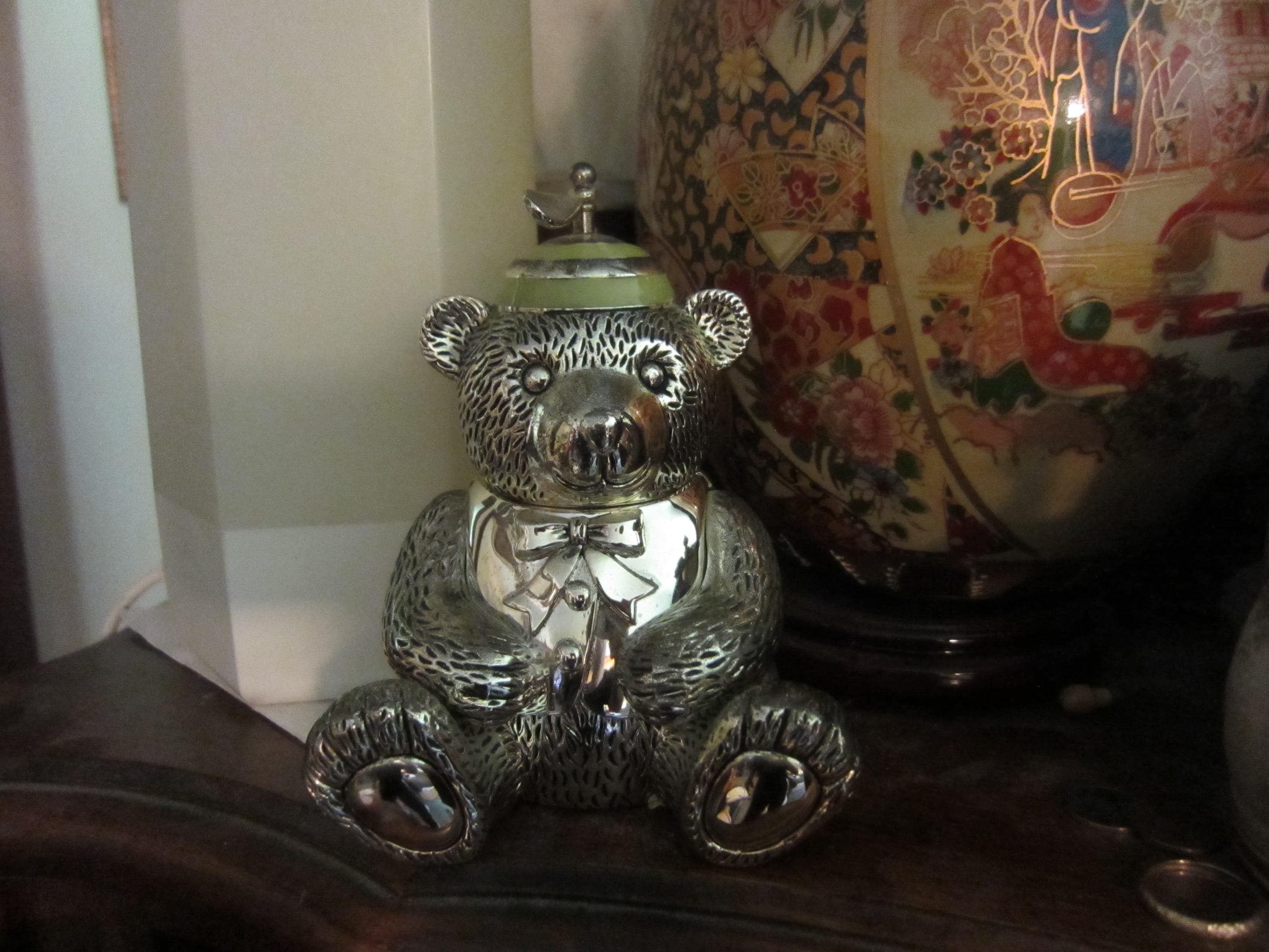 Vintage Silver-plated Reed and Barton Teddy Bear Bank, Please Read