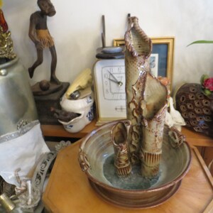 Triple Three Part Bud Vase Brown Drip Glaze, artist made/ signed