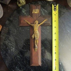 Vintage Bronze & Wood Wall Crucifix
