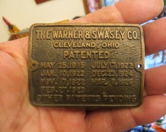 Warner & Swasey Metal Tag, Antique, Cleveland Ohio Co.