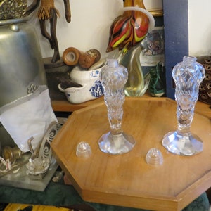 Vintage salt & pepper shakers, glass top, long stem