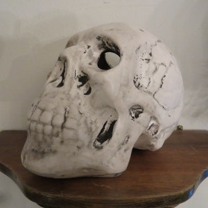 Skull candle holder, pottery votive, vintage human skull for Halloween