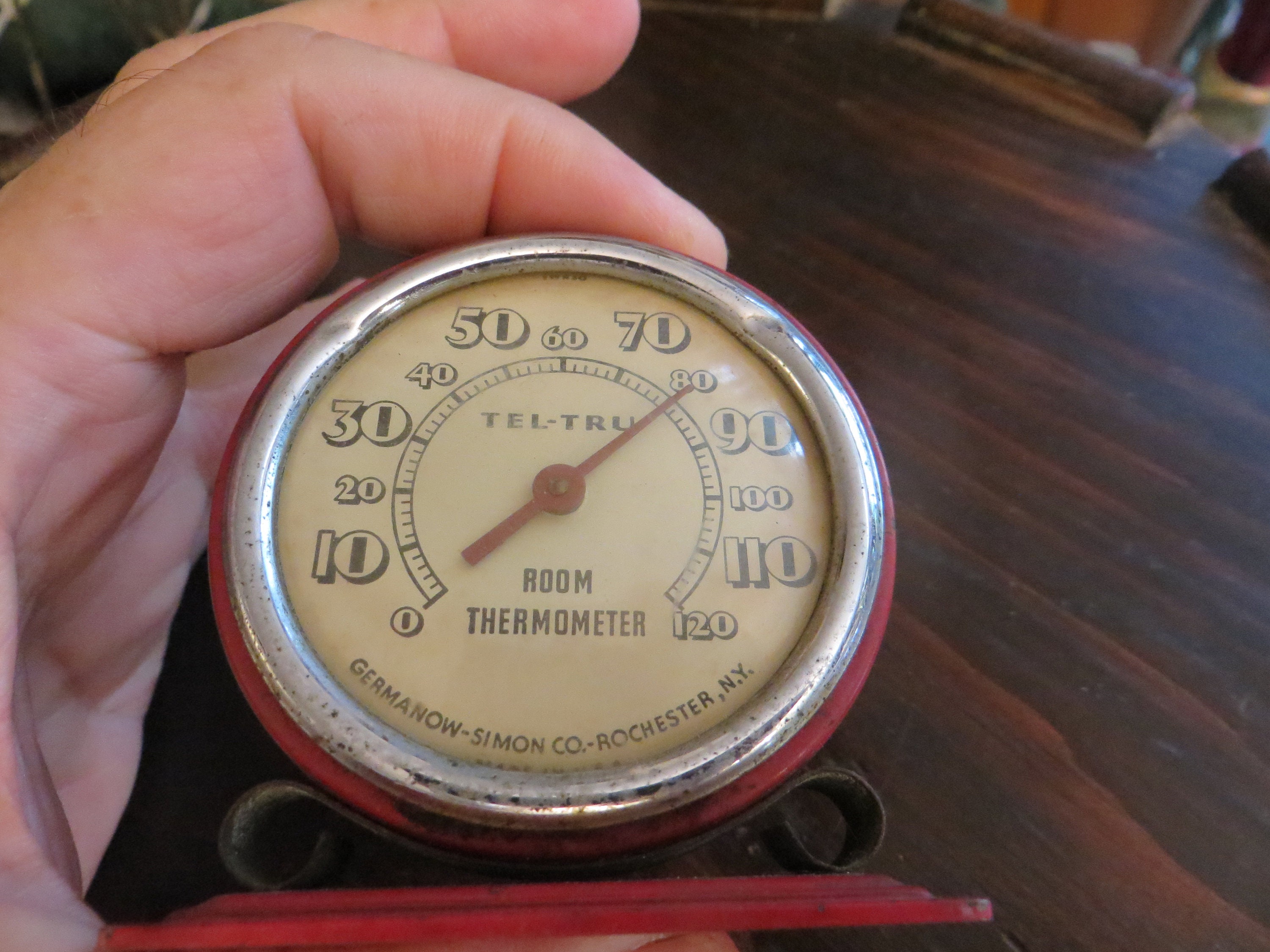 Vintage 1930's Tel-tru Desk Thermometer, USA White G-S Germanon Simon Co.
