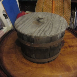 Wood Bucket, Wooden Pail Firkin Style, Primitive Panel