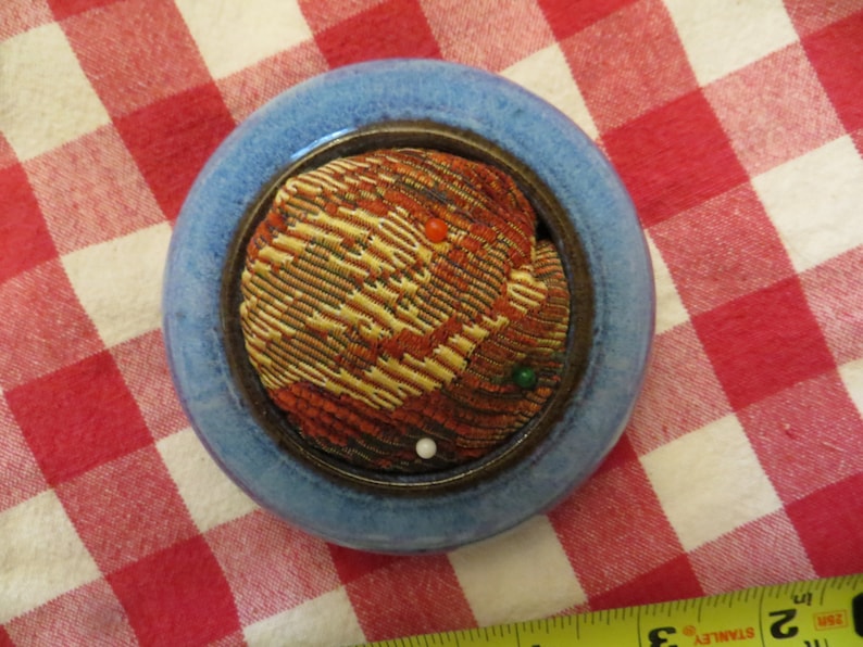 Pin Cushion with Ceramic Base.