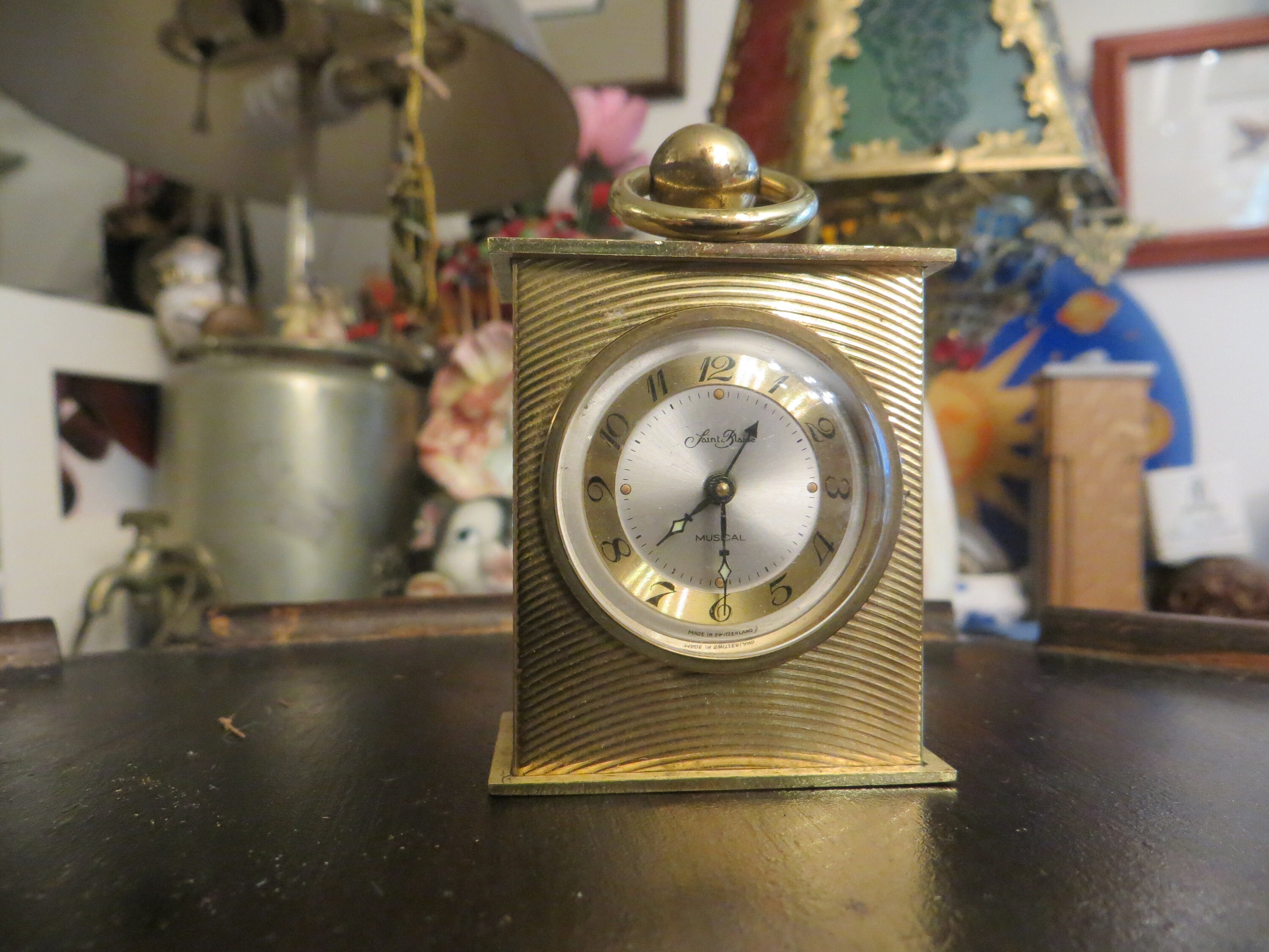 Saint Blaise Vintage Musical Small Desk Clock, Swiss, Parts or