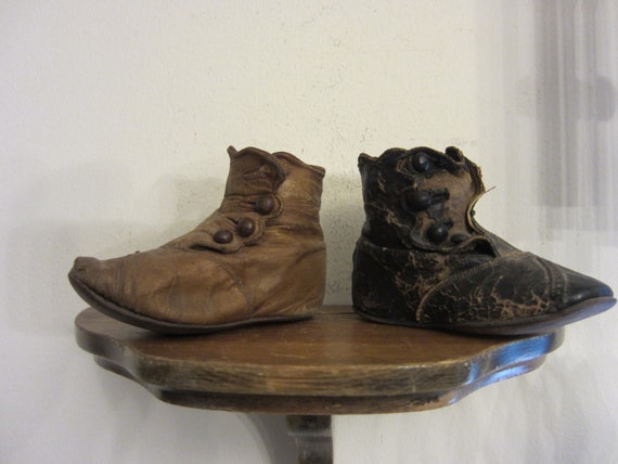 Antique Victorian Baby Shoes, Leather Baby Boots - image 2