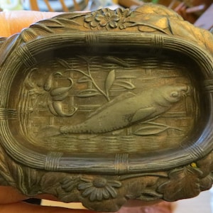 Antique Japanese Meiji Period Copper Wash Tray w/ Fish