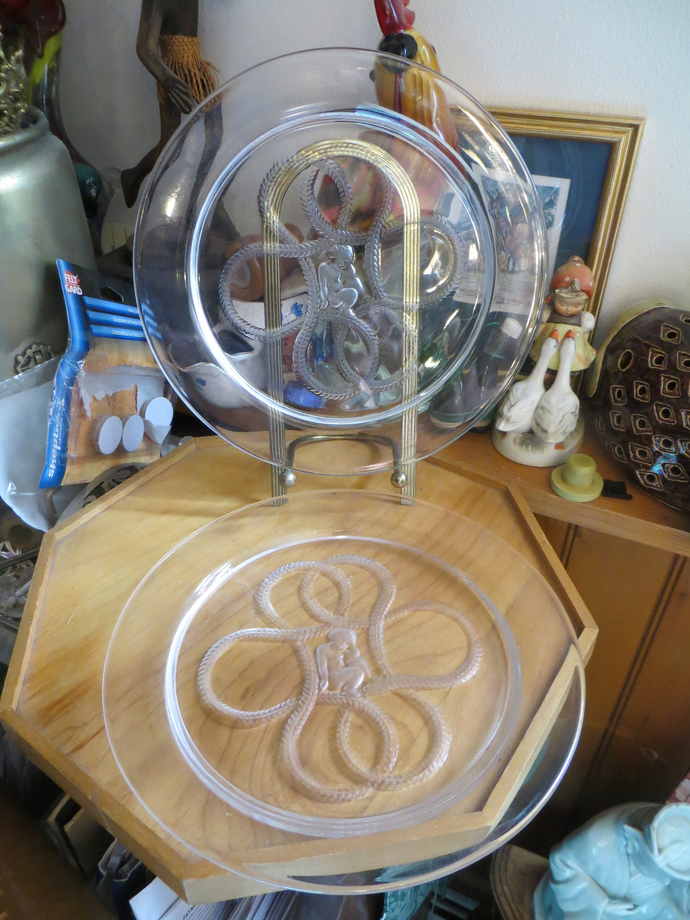 Vintage Lalique Crystal Art Glass Plate With Cherub Design, Please