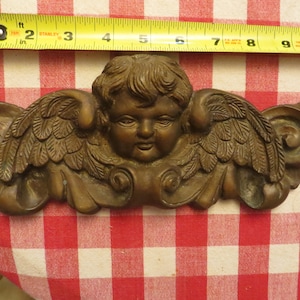 Antique Bronze Cherub Head with Wings, Detailed, Heavy Metal