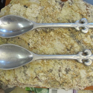 Vintage Pair Of Aluminum Salad Rose Fleur de Lis Handles Modern Mid Century