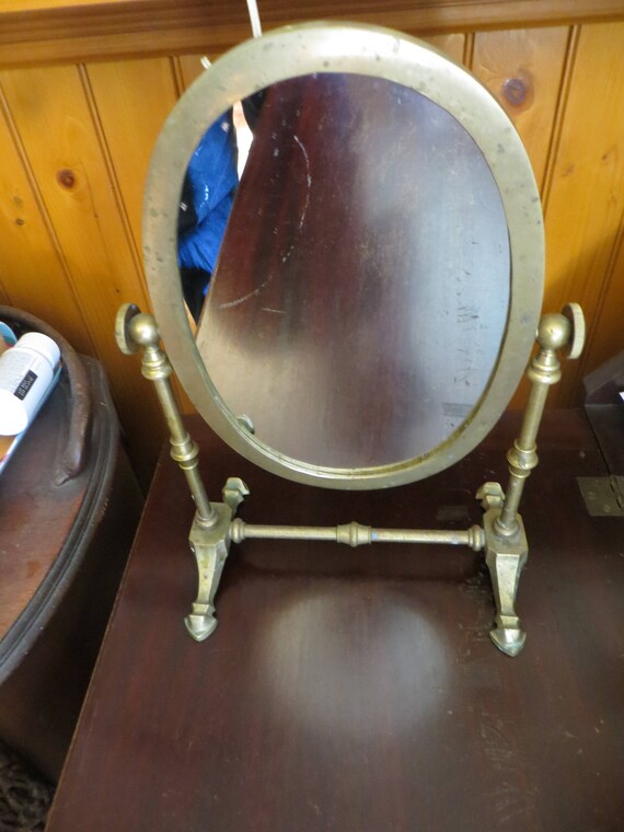 Vintage Shaving Stand Vanity Mirror, Brass Vanity Mirror