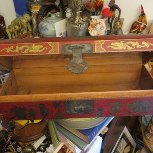 Asian trunk/ chest with mountain design, old vintage