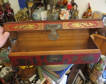 Asian trunk/ chest with mountain design, old vintage