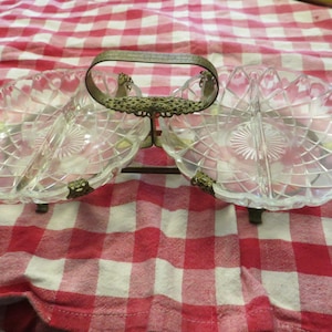 Vintage trinket serving condiment candy double dish with handle old