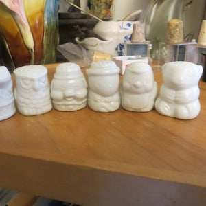 6 Vintage Figural Thimbles, White Ceramic Glazed Thimble