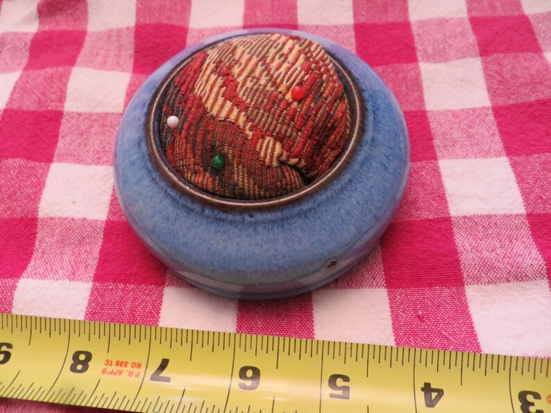 Pin Cushion with Ceramic Base.