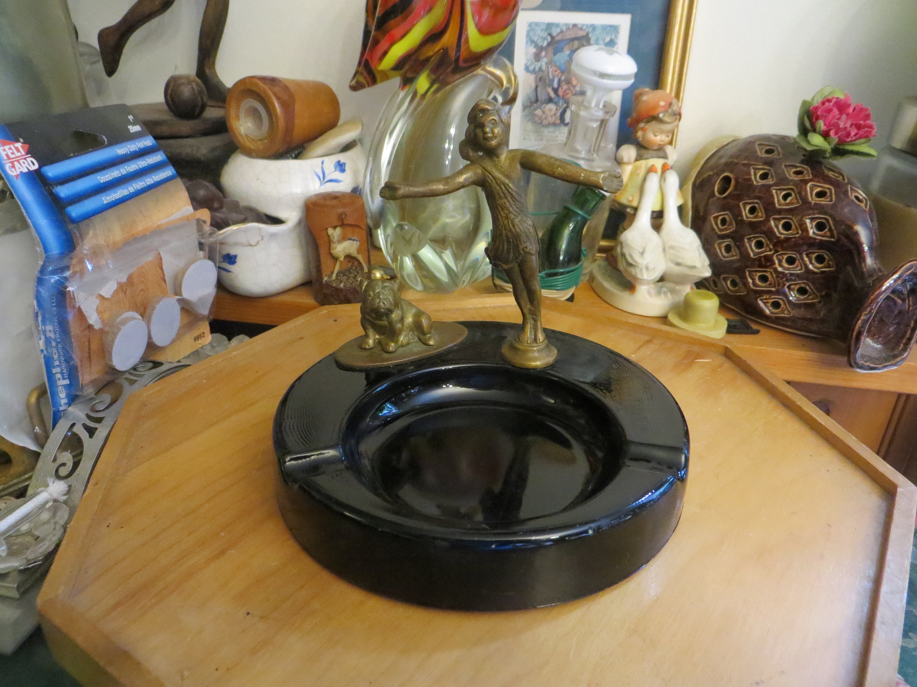 アンティーク雑貨 Vintage Chalkware Bulldog ASHTRAY 1930s Vintage Chalkware French Bulldog Ashtray by