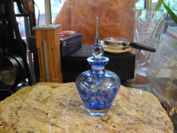 Vintage Deep Blue Clouds Art Glass Perfume Bottle - image 2