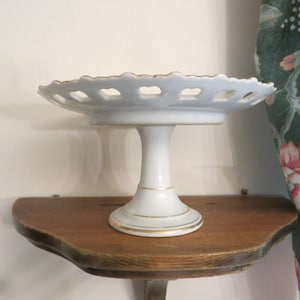 Old Cake Plate Pedestal Stand Nouveau Deco with Flowers