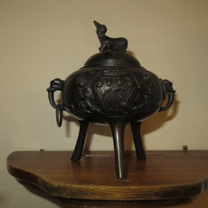 Vintage Bronze Koro  incense burner, ornate, foo dog lid, heavy